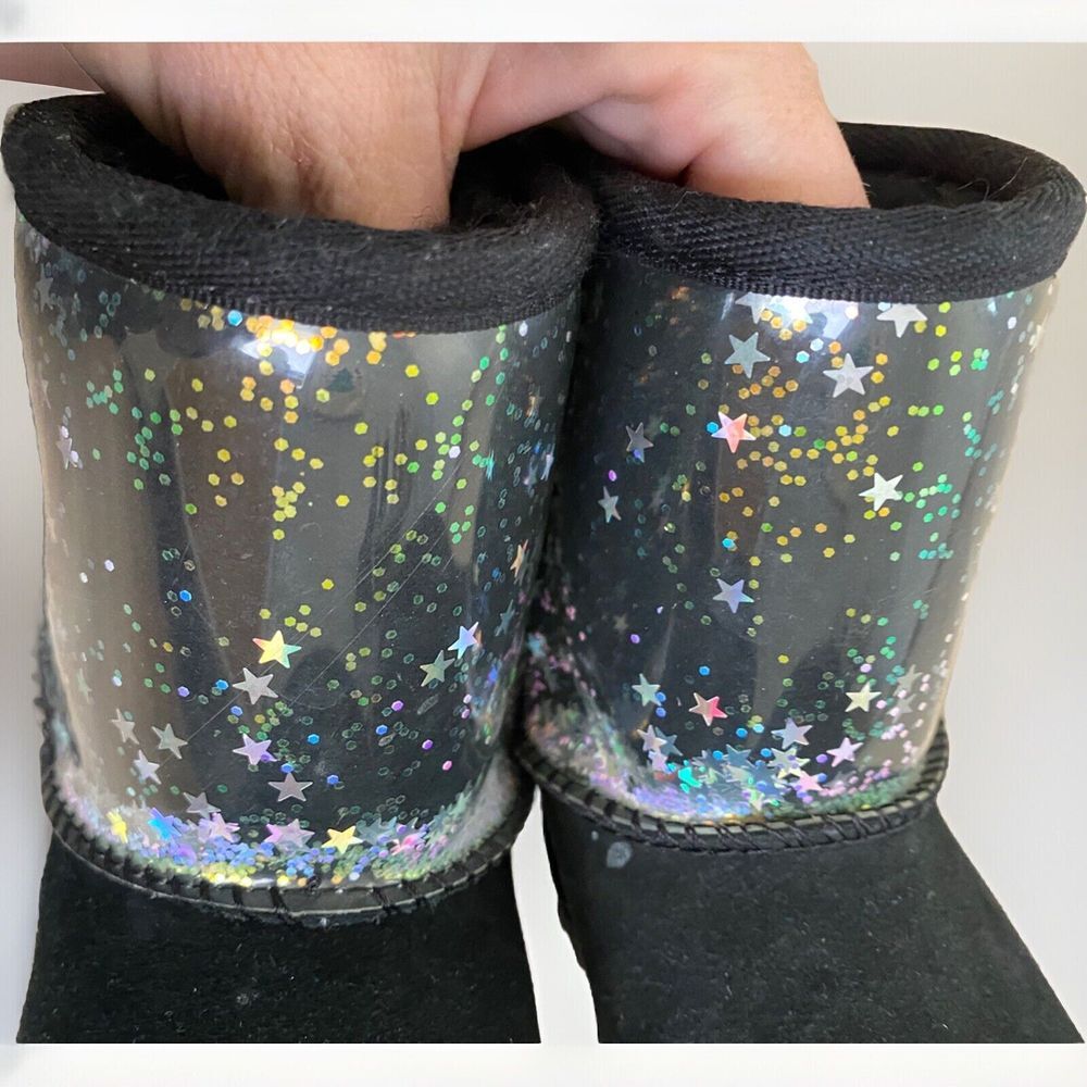 UGG Classic II Clear Glitter Boots‎ Black Size 7 Toddler Girls Kids Star Shoes - Picture 4 of 9